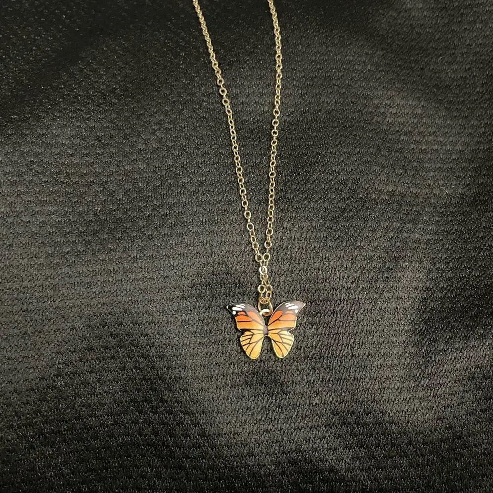 NWOT Girls Yellow Orange Multi-colored Butterfly Pendant Necklace
